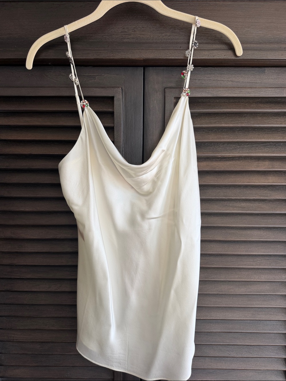 NWT Cinq a sept Cream Cowl Neck Top with Embellished Straps